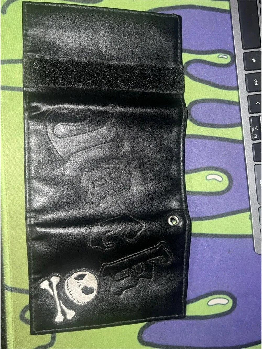 Vintage Black Trifold Wallet Jack Skellington Skull Crossbones Disneyland